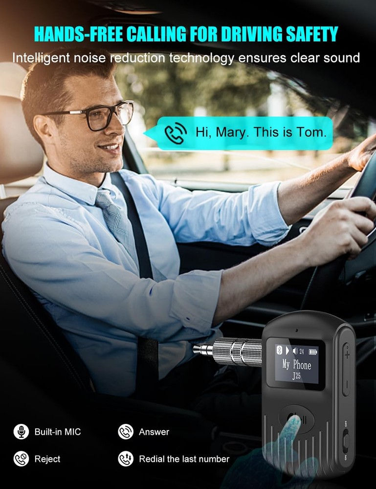 Bluetooth Receiver with LCD Screen, Portable 3.5mm AUX Bluetooth 5.0 Adapter ...