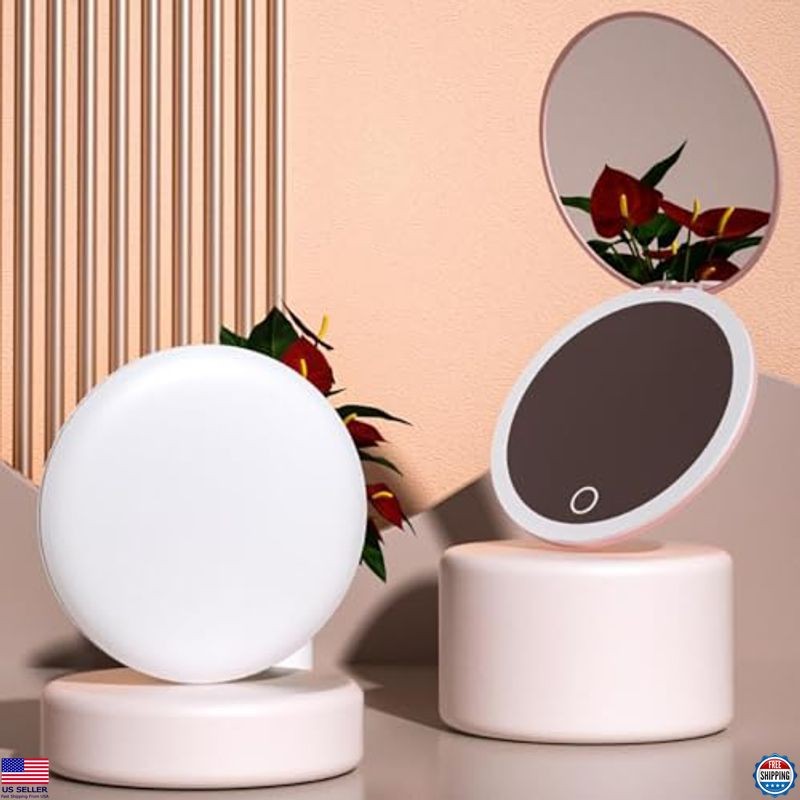 MONKEY SUN LED Mini Makeup Mirror, Compact Folding Travel Mirror with Touch