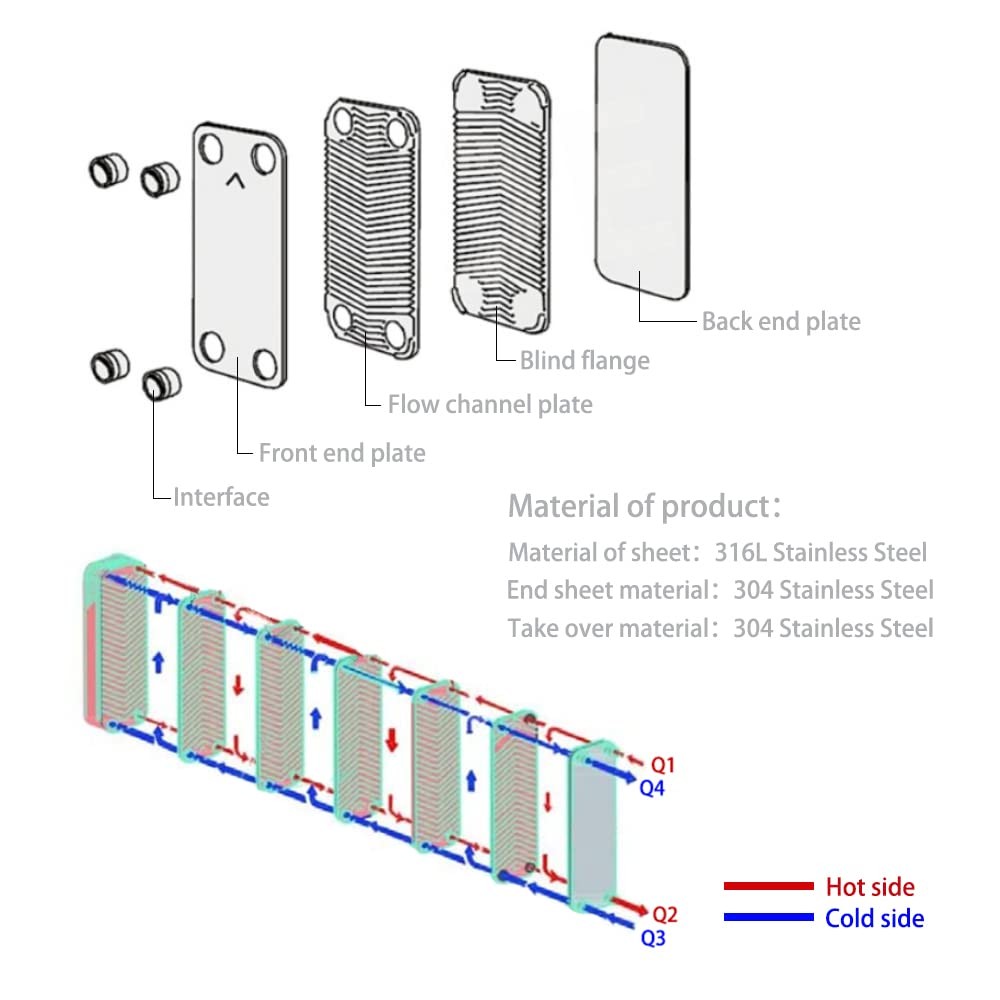 Brazed Plate Heat Exchanger 3x8 20 Plates Water To Water Heat Exchanger, Copper/