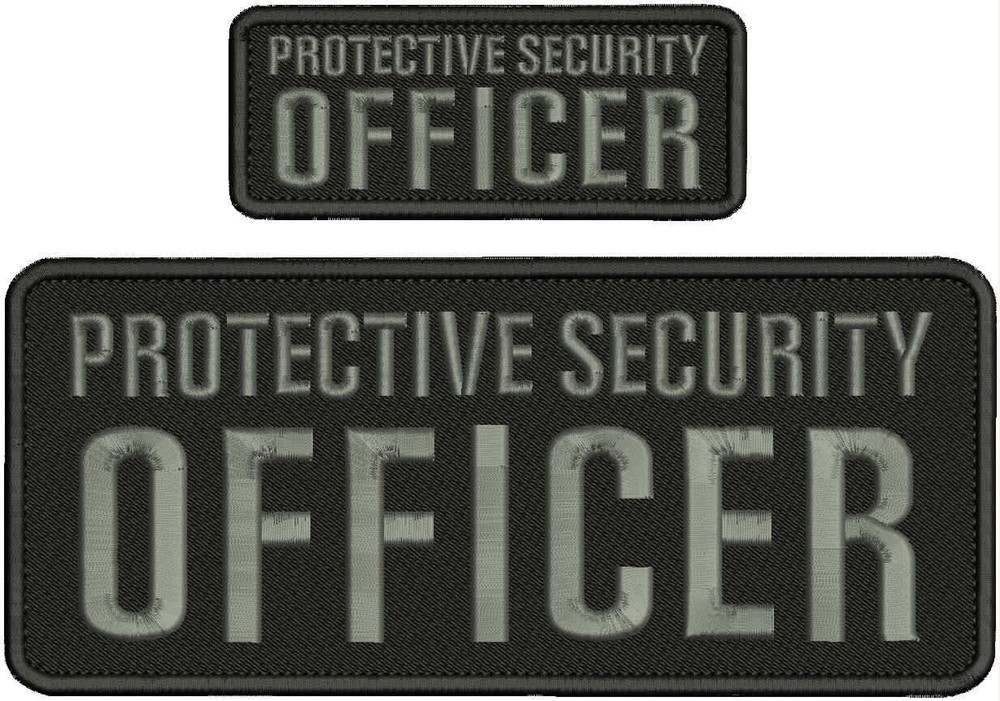 PROTECTIVE SECURITY OFFICER EMBROIDERY PATCH 4X10 AND 2X5 hook on back BLAC/GRAY