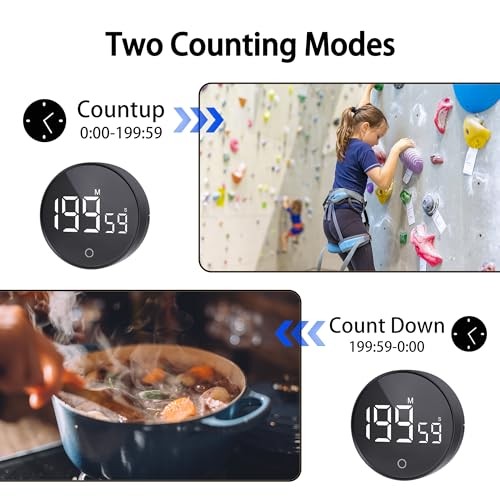 Digital Kitchen Timers, Visual timers Magnetic Countdown Countup Smart Black