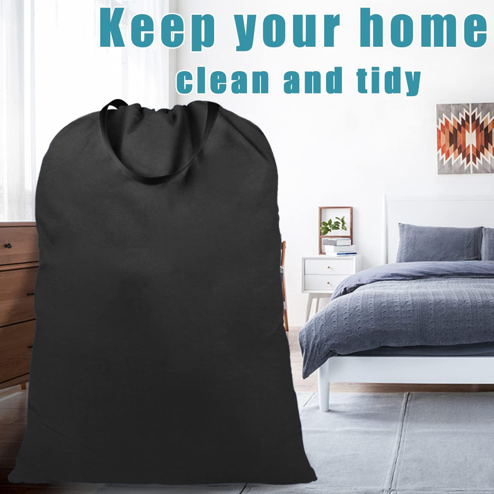 Extra Large Canvas Laundry Bags with Handles & Drawstring Closure, Heavy Duty Te