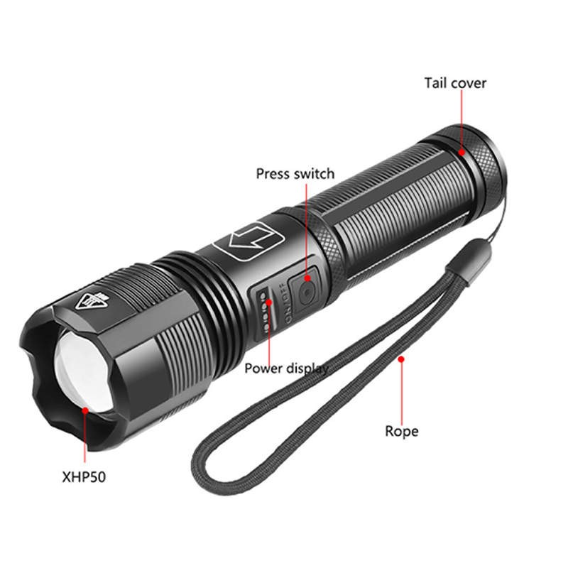 New Super Bright LED Tactical Flashlight USB Rechargeable Zoomable Torch Lamp