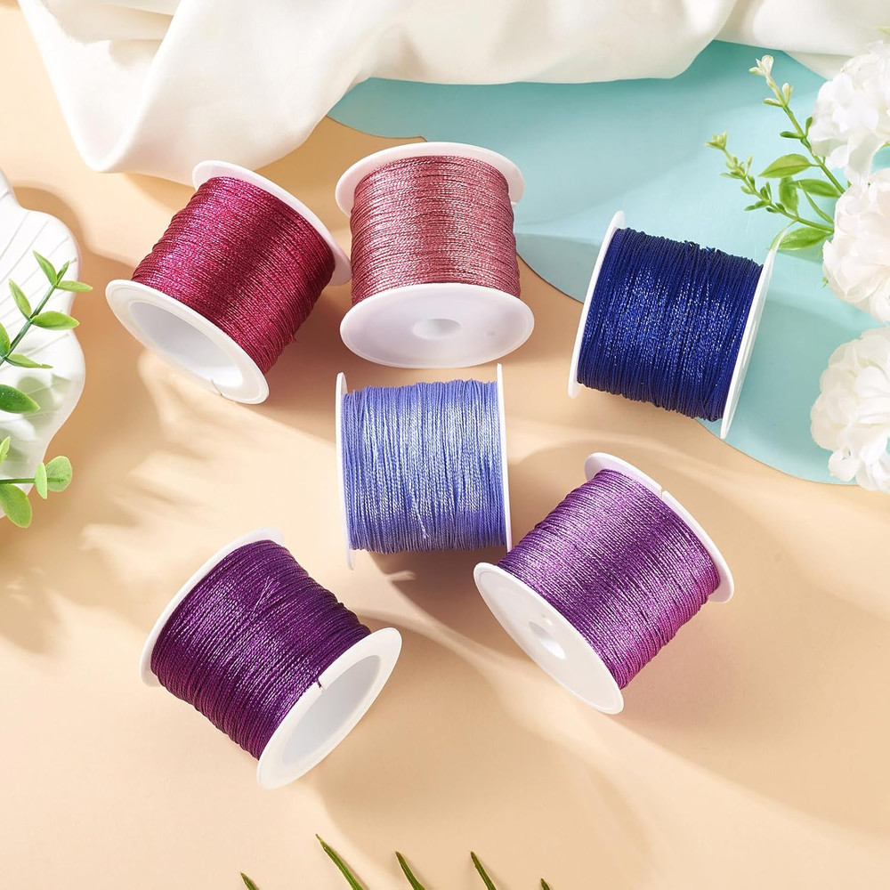 328 Yards 6 Rolls Polyester Braided Metallic Thread Jewelry Beading Thread Thin