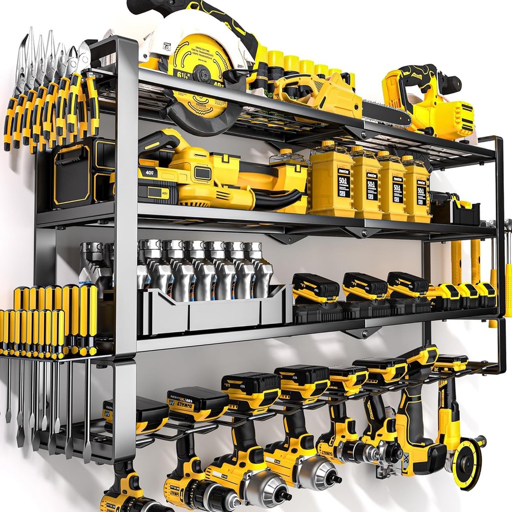 Large Power Tool Organizer Wall Mount 8 Drill Holder 4 Layer Metal Storage