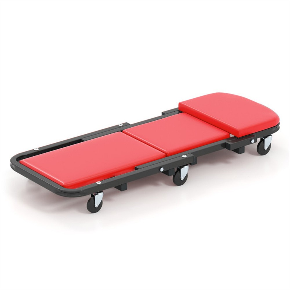 Rolling Foldable Mechanic Stool 6 Wheels Padded Seat 2-in-1 Garage Workshop