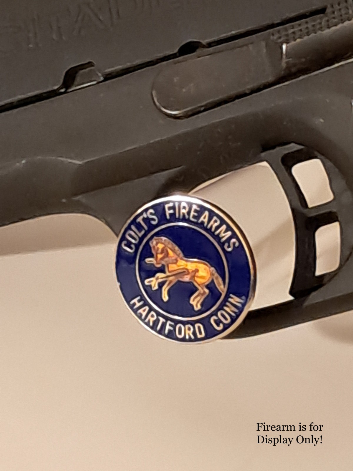 Handgun Firearm Gun Safe Shelf Display Rod - 7/8" Colt's Rampant Enamel Topper