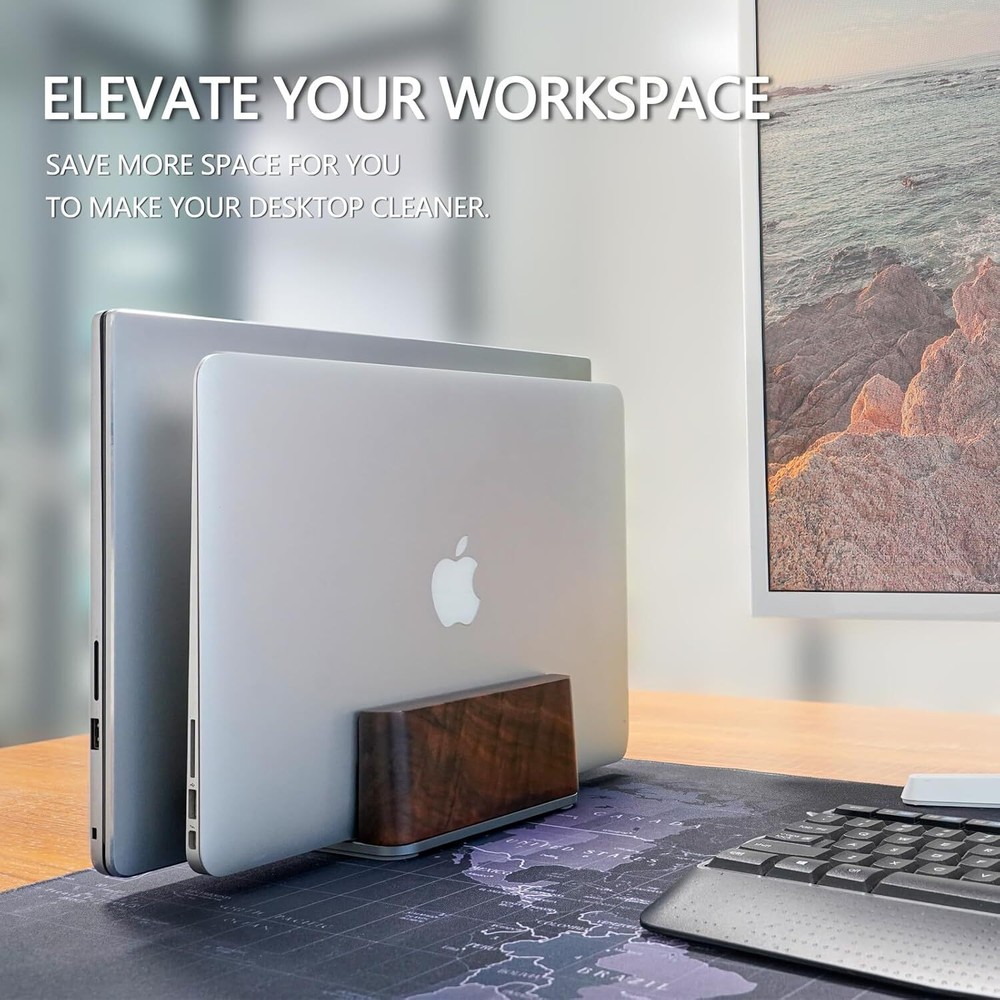 Vertical Laptop Stand for Desk - Holder MacBook and Solid Walnut