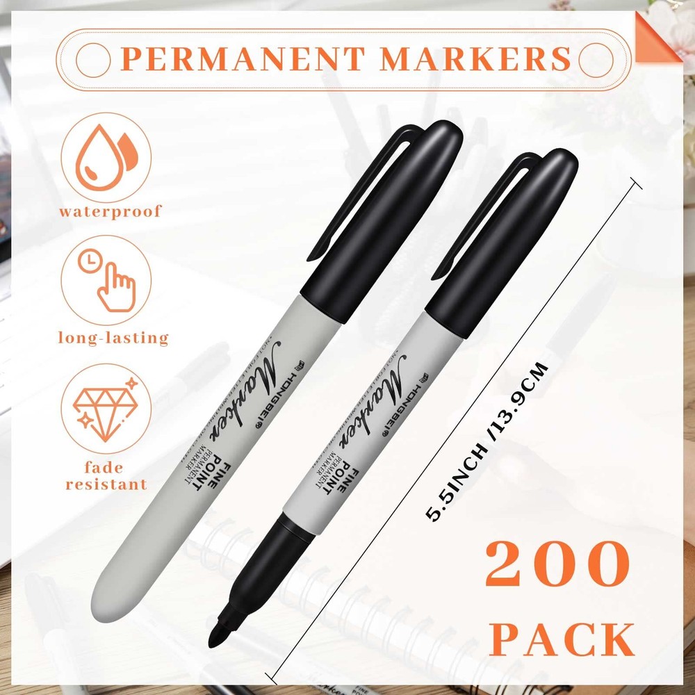 200 Pack Permanent Markers Bulk Permanent Marker Set Fine Point Marker Pens W...