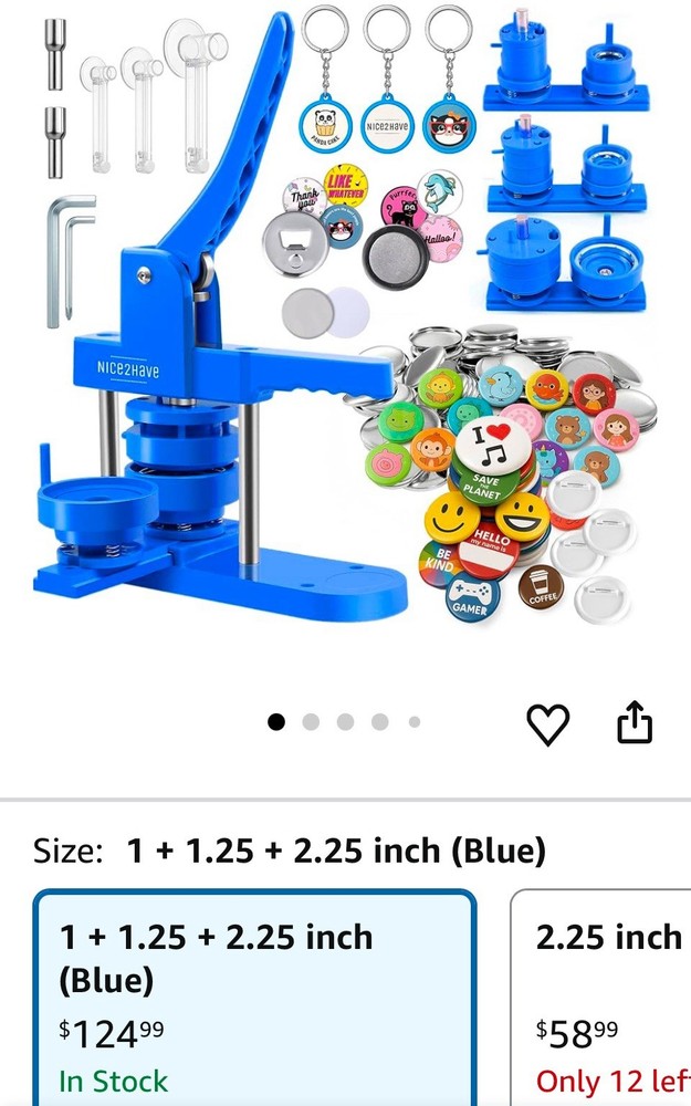 Button Maker Machine, Multiple Size Molds, Pin Maker Kit w/ 500 Buttons 15 Magne