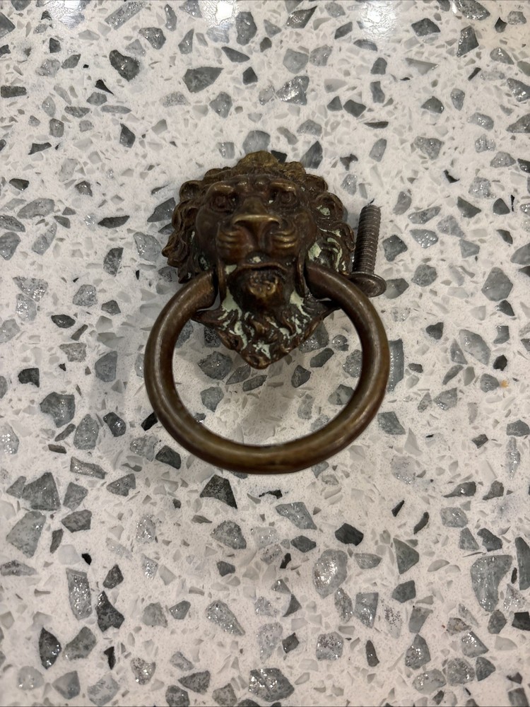 Vintage Brass Lion Head Drawer Pull Handle