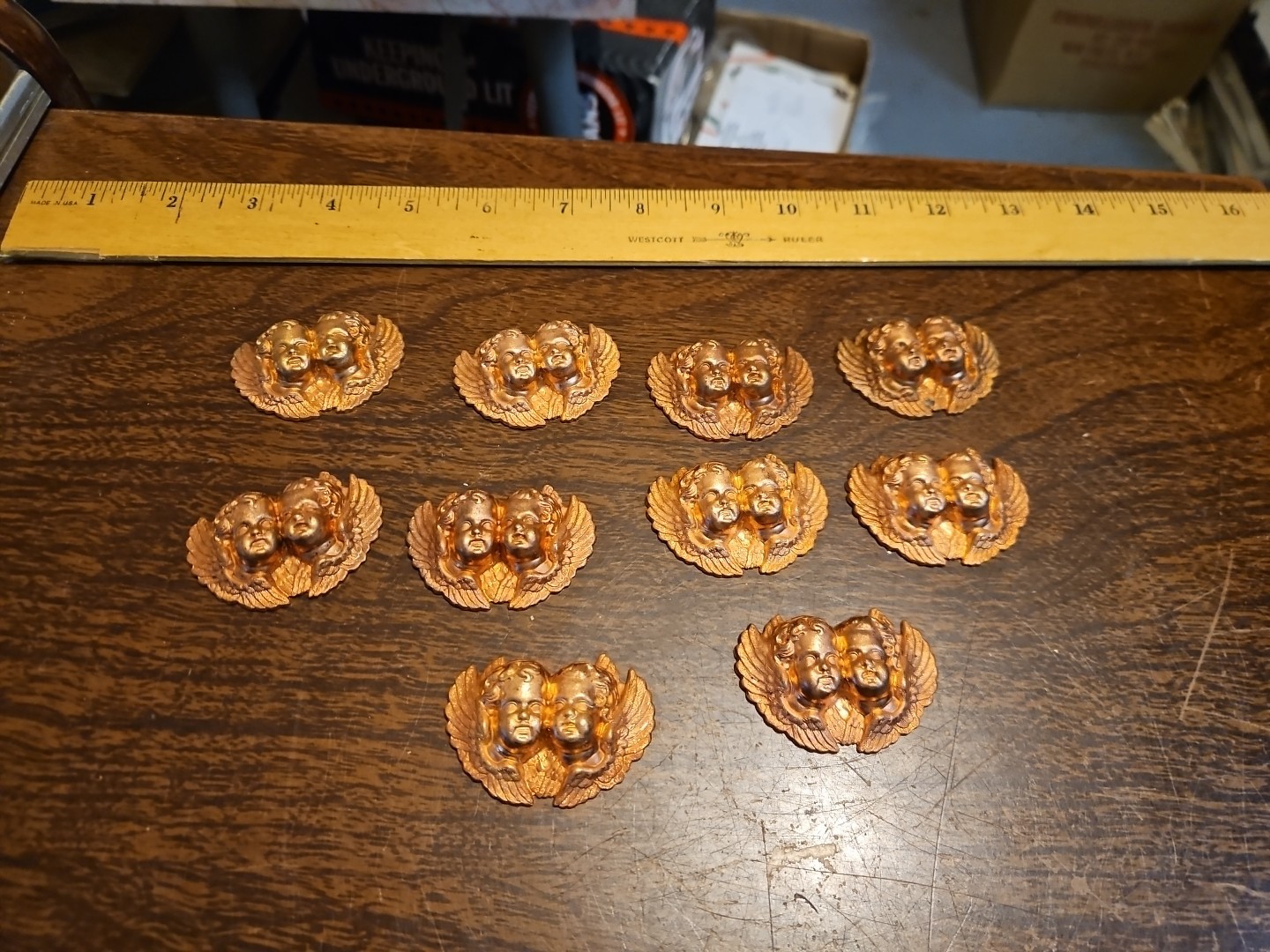 Lot Of 10 Cherub Head Bust France Vintage 60s Brass Stampings Findings Jewelry