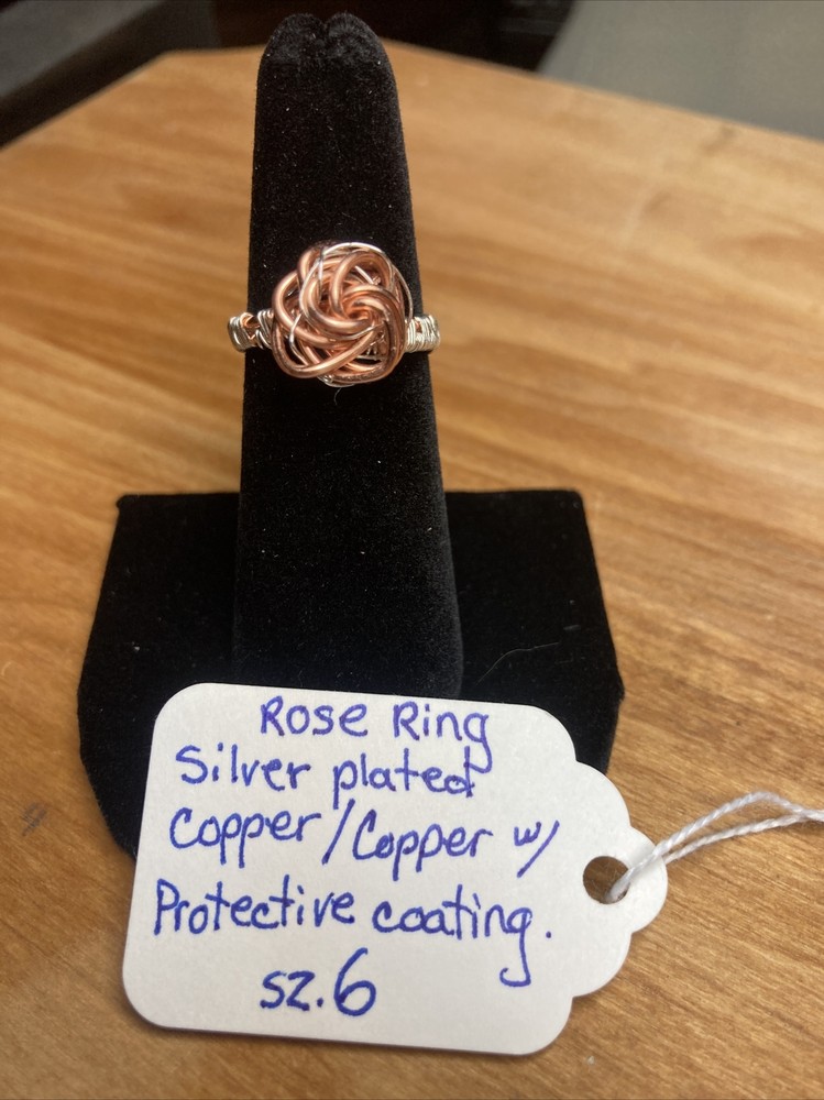 Rose Ring Silver Plated Copper/ Copper Protective Coat Sz 6 Handmade