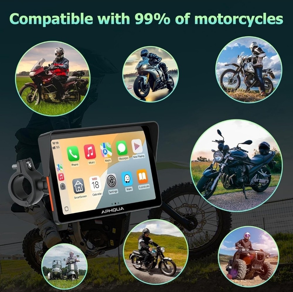 7-inch Motorcycle Navigation GPS Wireless Carplay Android Touch Screen + IP67