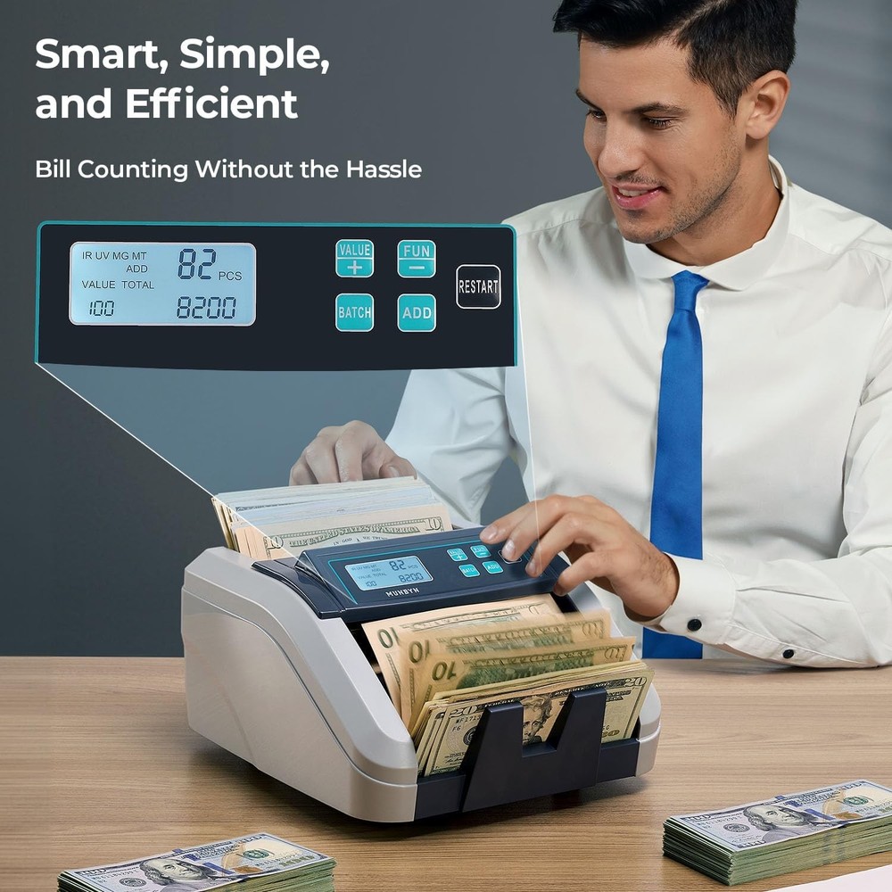MUNBYN IMC51 Money Counter Machine Count Value, Add+Batch/Add+ Value Mode Bil...