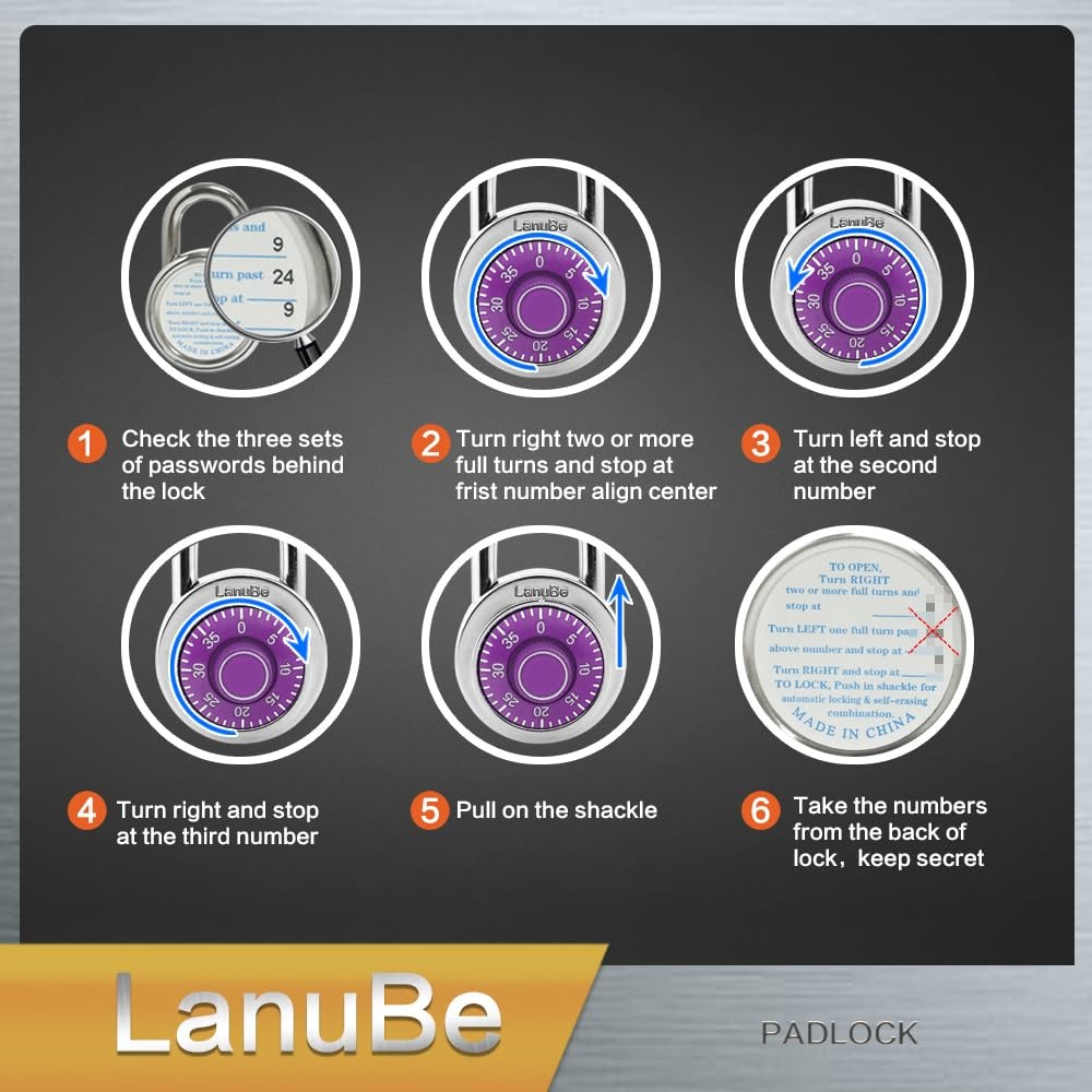 Standard Dial Combination Lock, 2 inches. Wide, with Different Combinations, ...