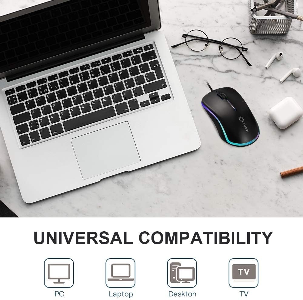 FC112 USB Optical Wired Computer Mouse with Easy Click for Office and Black