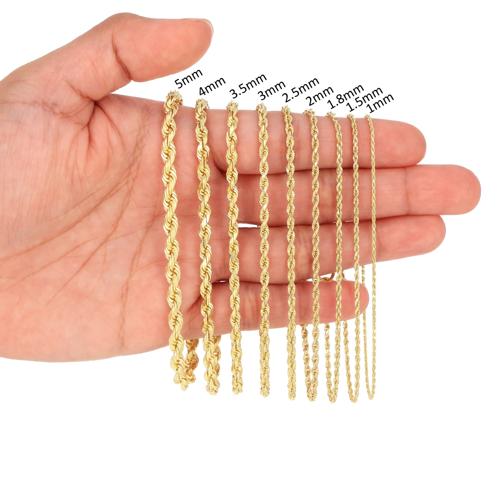 14K Yellow Gold 1mm-10mm Diamond Cut Rope Chain Necklace Mens Women 16"- 30"