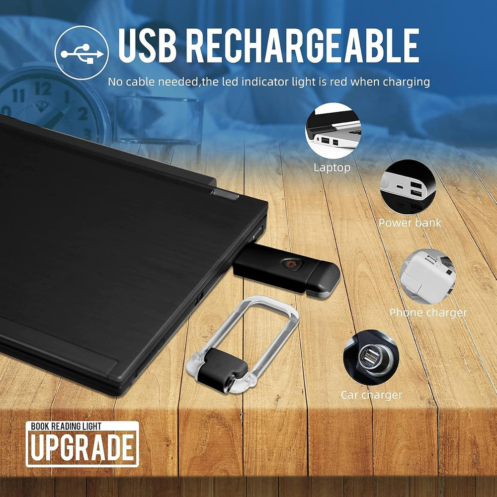 EGWASER USB Rechargeable LED Clip-On Book Light with Adjustable Brightness