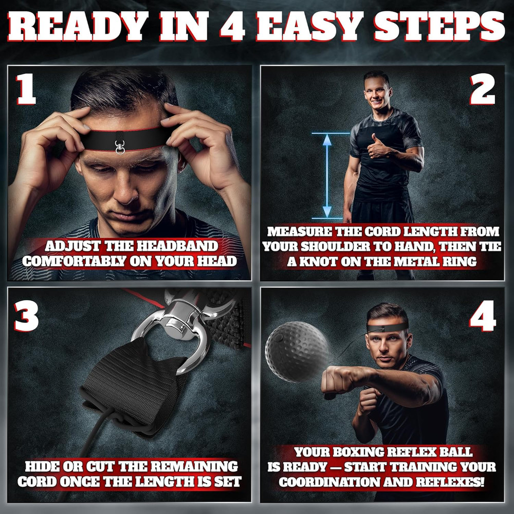 Boxing Reflex Balls Set - 4 Same Weight Color Balls, 2 Adjustable Headbands for