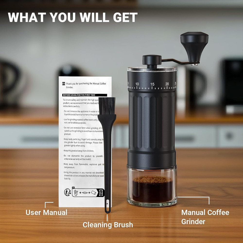 Mini Manual Coffee Grinder with 40 Adjustable Settings, Portable Hand Coffee Bea