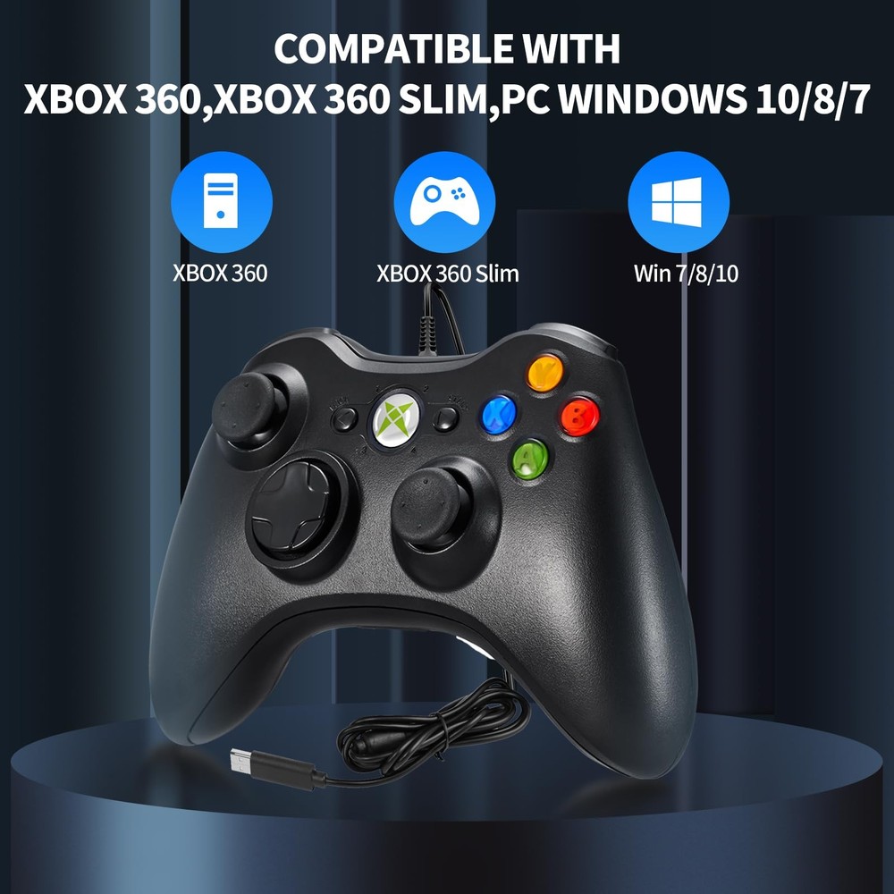 NBCP Wired Controller – Compatible with Xbox 360, 360 Black for 360