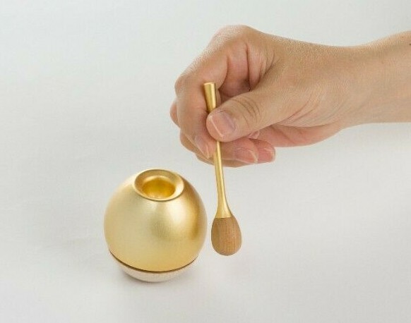 SGI Soka Gakkai Buddhism compact bell & bell stick set Gold Color Made in Japan