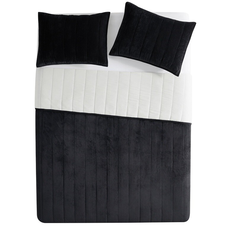 Solid Black Corduroy King Quilt Reversible Soft Microfiber Machine Washable New