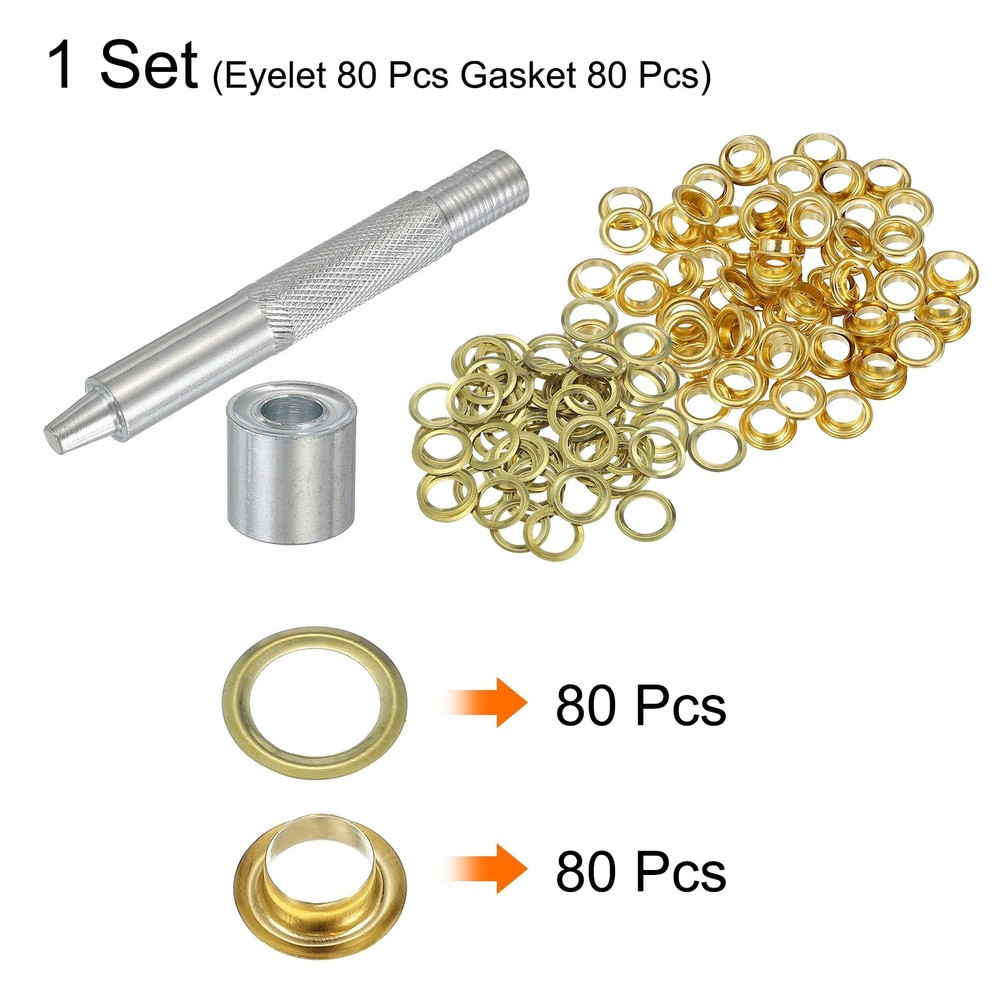 80Set Grommets Eyelets Kit 8mm Copper Eyelets with Setting Tool Gold