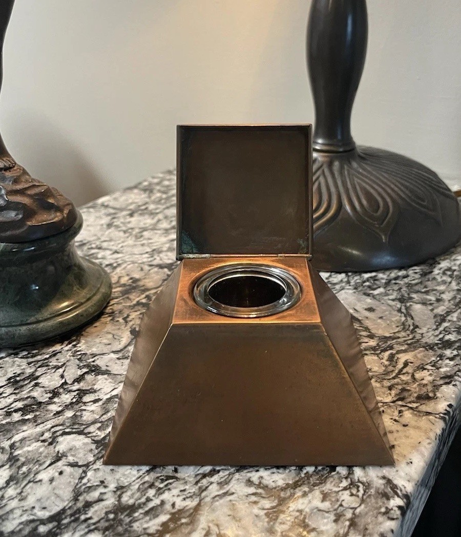 Vintage Pyramid Inkwell - Two-Tone Copper - Gilt Well