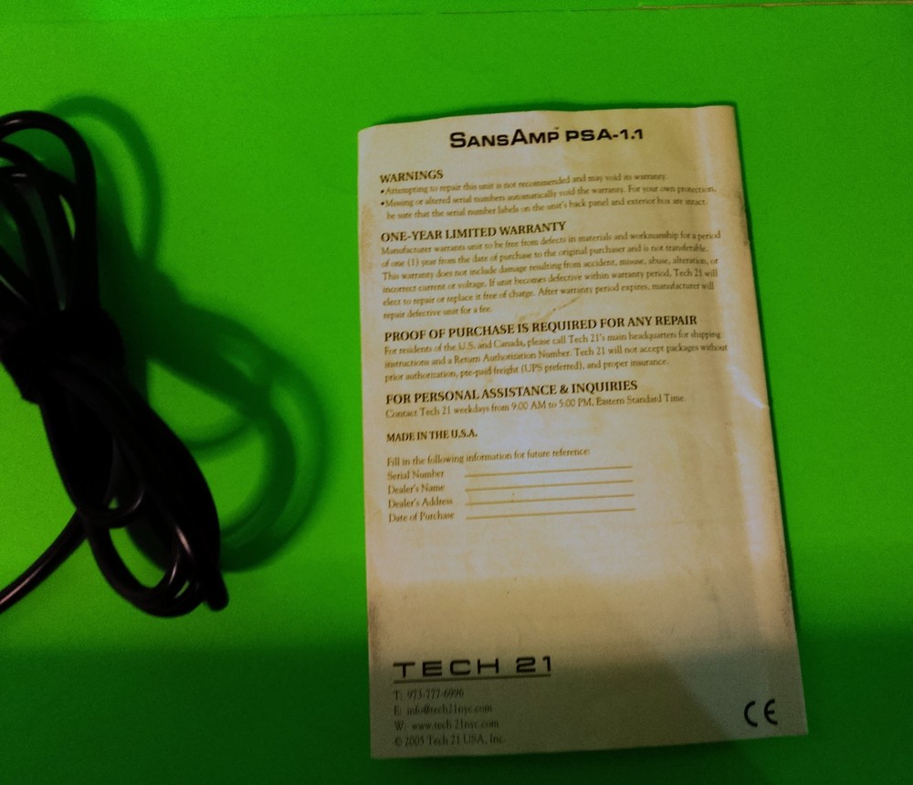 Tech 21 Sansamp PSA 1.1 Guitar Preamp Rack Mount Processor