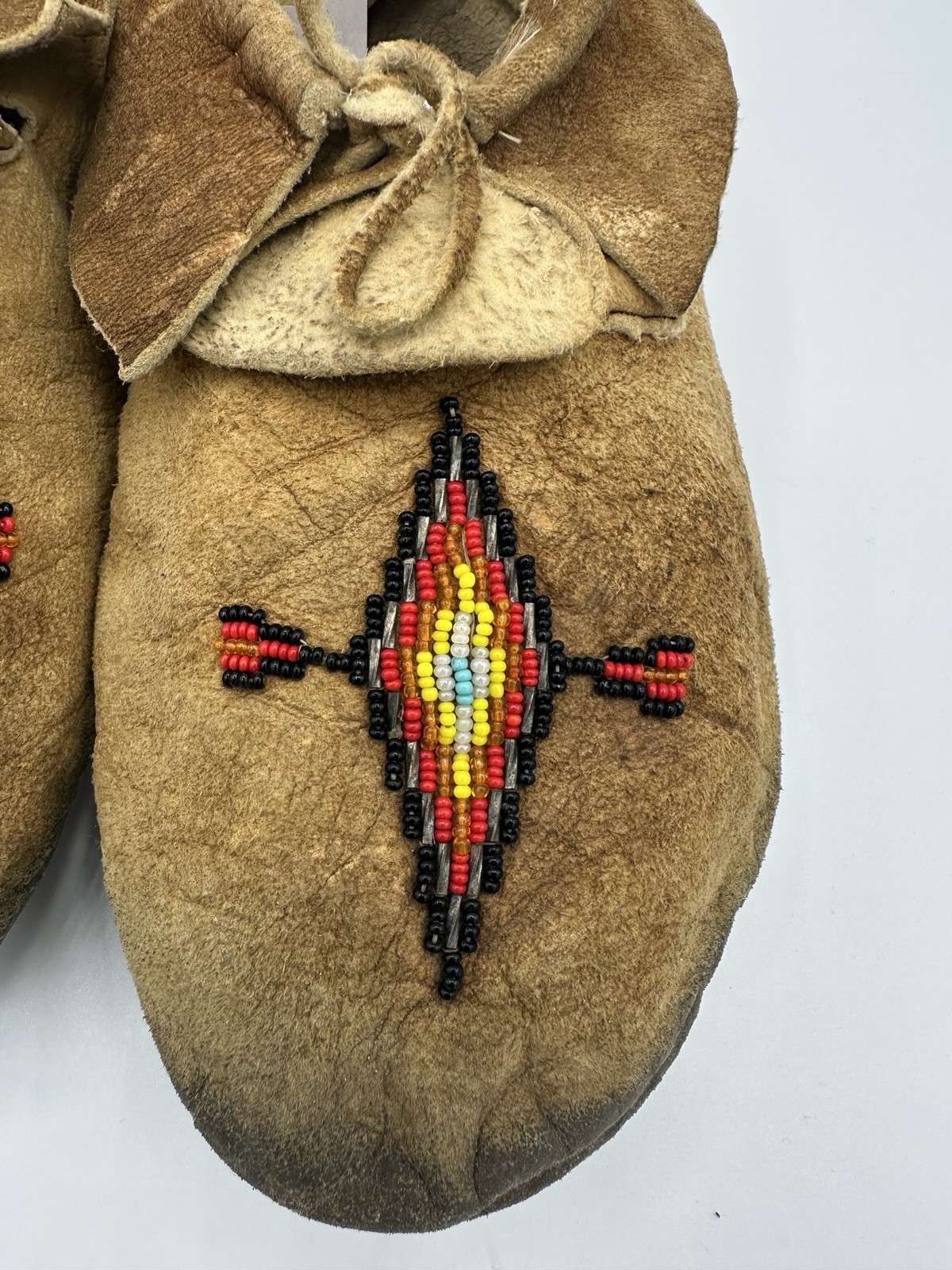 Vintage Beaded Leather Moccasins Handmade Native American Style Brown Shoes