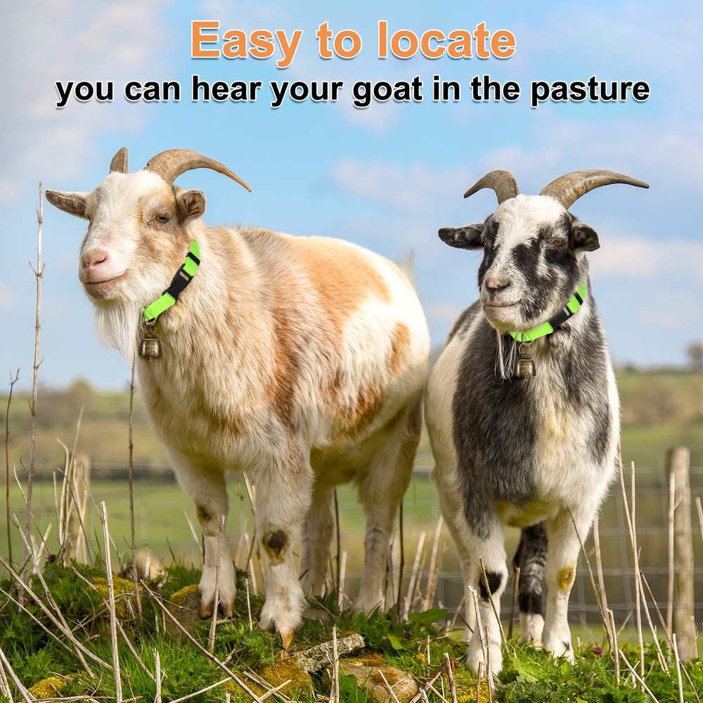3-Pack Goat Collars with Bells, 13.8"-20.5" Polyester [Green]