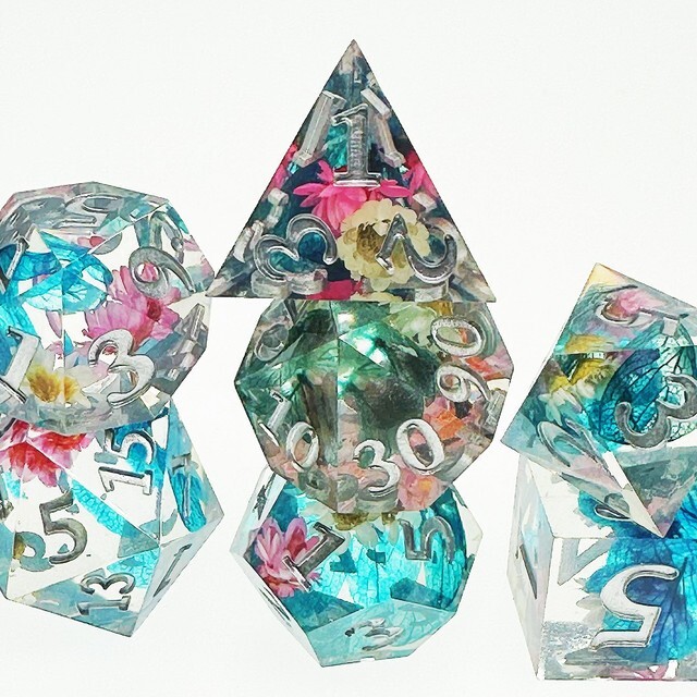 Sage's Spring Florets Sharp Edge Resin Dice Set
