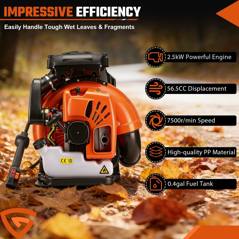Commercial Leaf Blower Snow Blower Backpack 63CC 2-Stroke Gas Powered Engine US