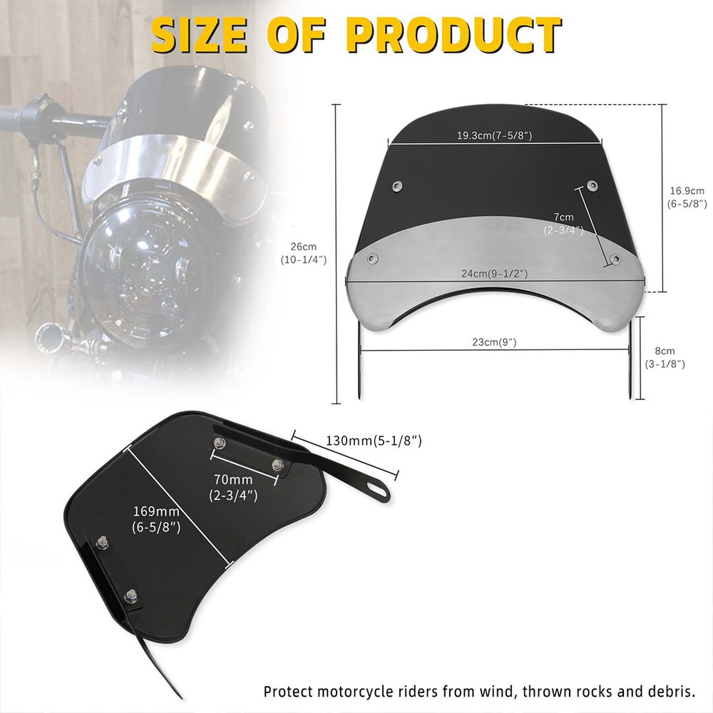Universal Motorcycle Fairing Windshield Deflector Windscreen For 5-7'' Headlight