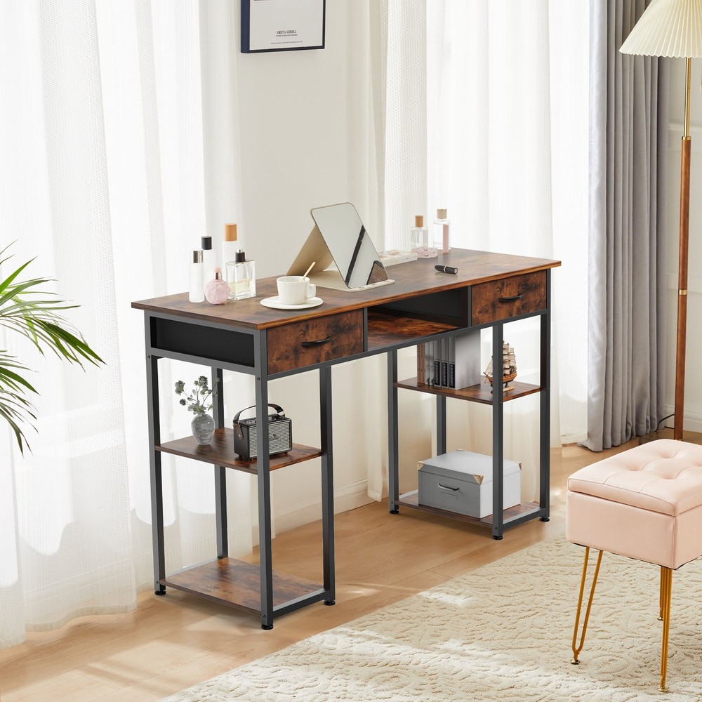 48" Office Computer Desk,Home Study Table with Storage Shelf & 3 Fabric Drawers