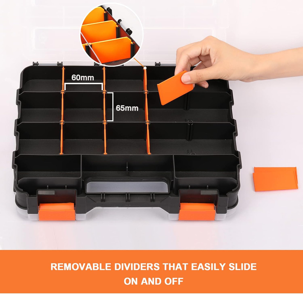 Double Side Tools Organizer, Customizable Removable Plastic Dividers, Hardware B