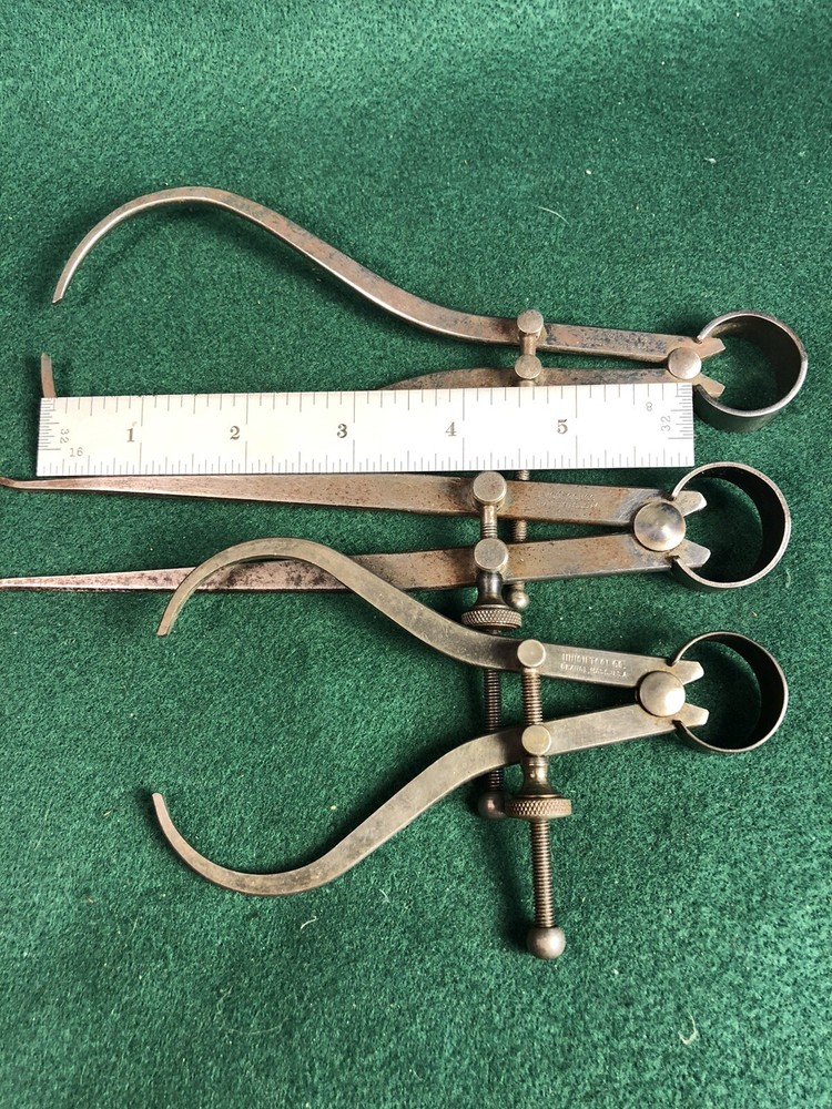 Three Vintage Union Tool Spring Calipers Inside & Outside Dividers