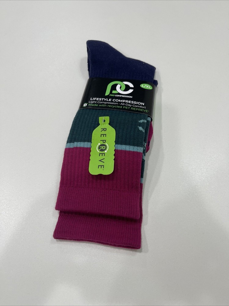 Pro Compression- Women's Purple Multicolored Compression Socks- Size L/XL
