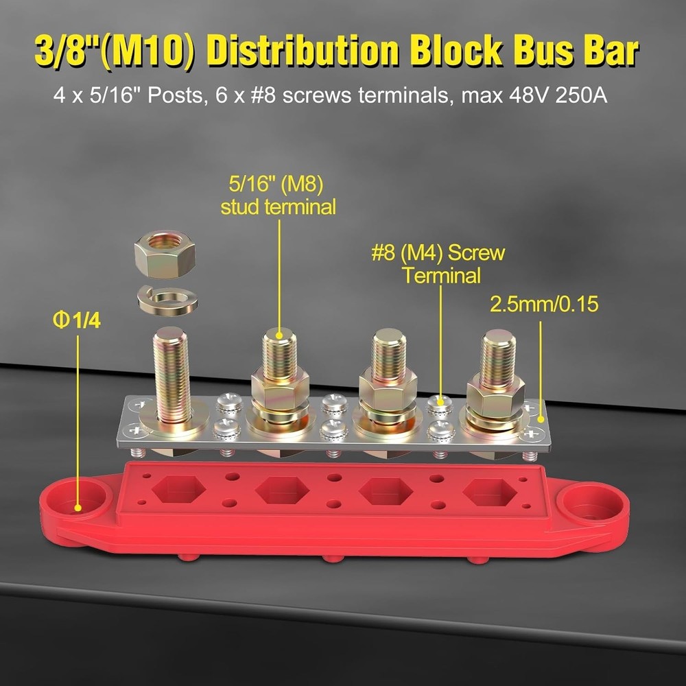 Power Distribution Block Bus Bar, 250A 48V Pair
