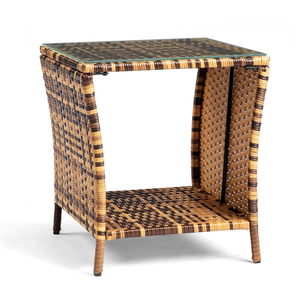 Glass Surface Yellow Gradient Iron Frame Rattan Side Table