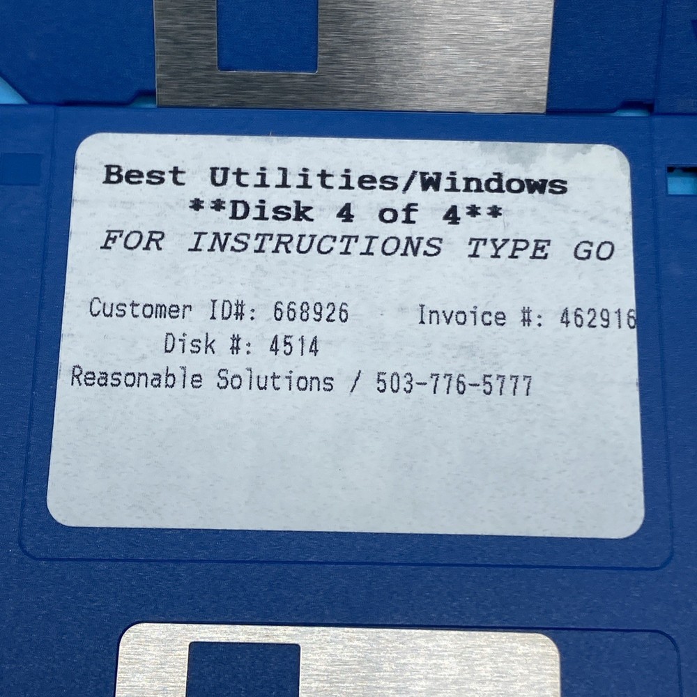 Vintage Reasonable Solutions Best Utilities for Windows 3.5" Floppy Disk Set 1-4