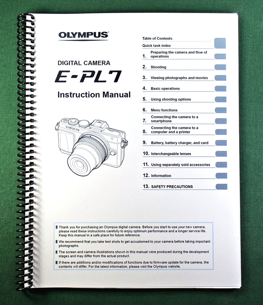 Olympus E-PL7 Instruction Manual: 159 Pages and Protective Covers!