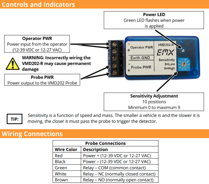 EMX VMD202-R SENSITIVITY ADJUSTMENT CONTROLLER FOR VMD202 EXIT WANDS SENSORS