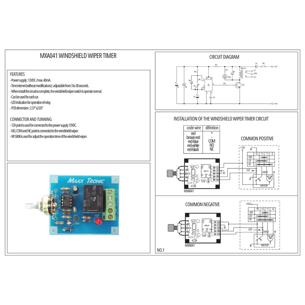Assembled kit 12VDC Windshield Wiper Car Motor Timer Control 3 - 30 seconds