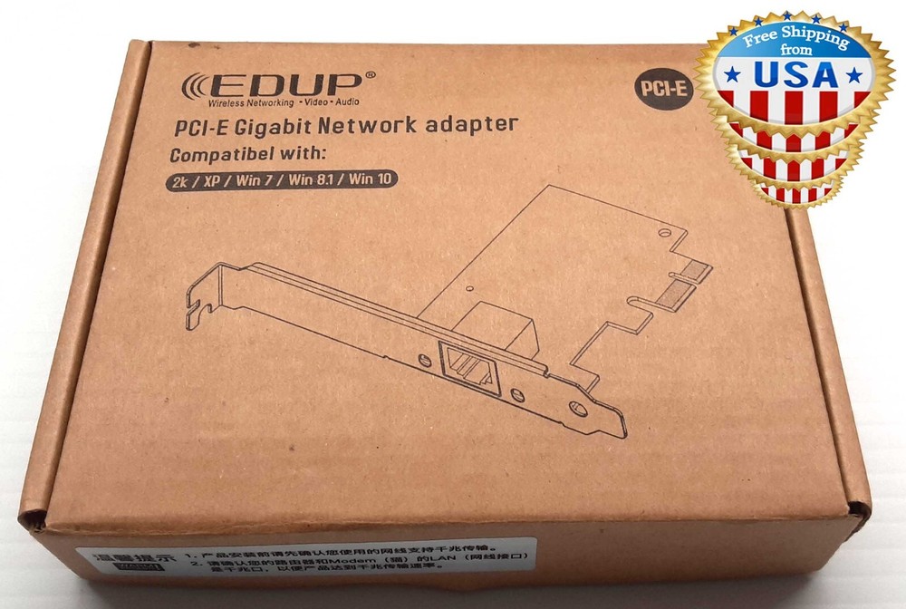 "EDUP" PCI-E Gigabit Network Adapter Compatible 2K/XP/Win 7/Win 8.1/Win 10- NEW