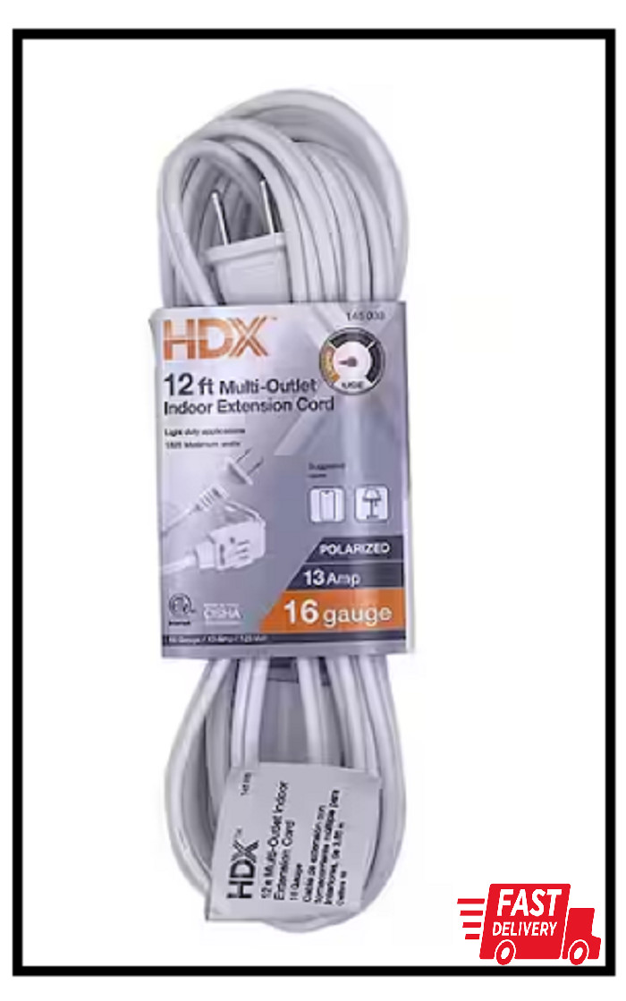 12 ft. 16/2 Light Duty Indoor Multi-Outlet Extension Cord White