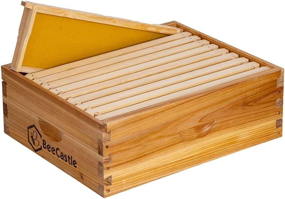 10-Frame Medium Super Bee Hive Box with Beeswax Dipped Frames (Unassembled)