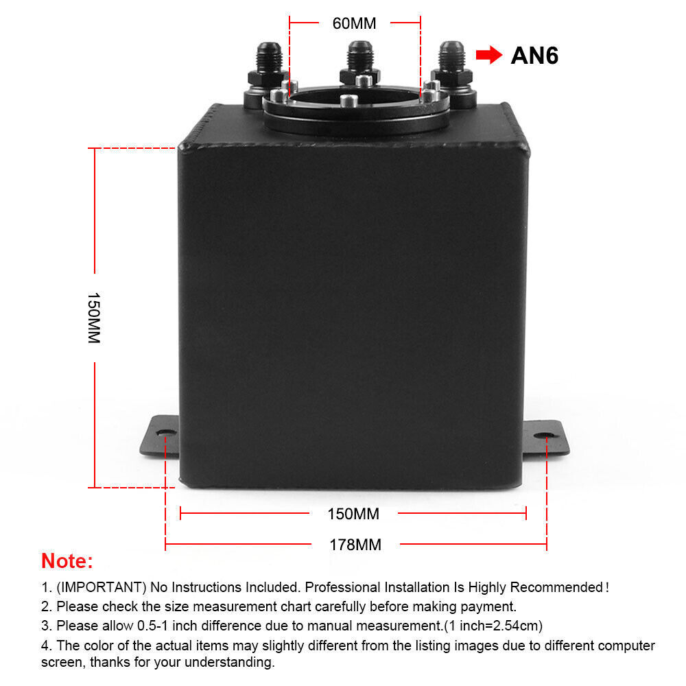044 External Fuel Pump + 2L Black Aluminum High Flow Swirl Fuel Surge Tank AN6